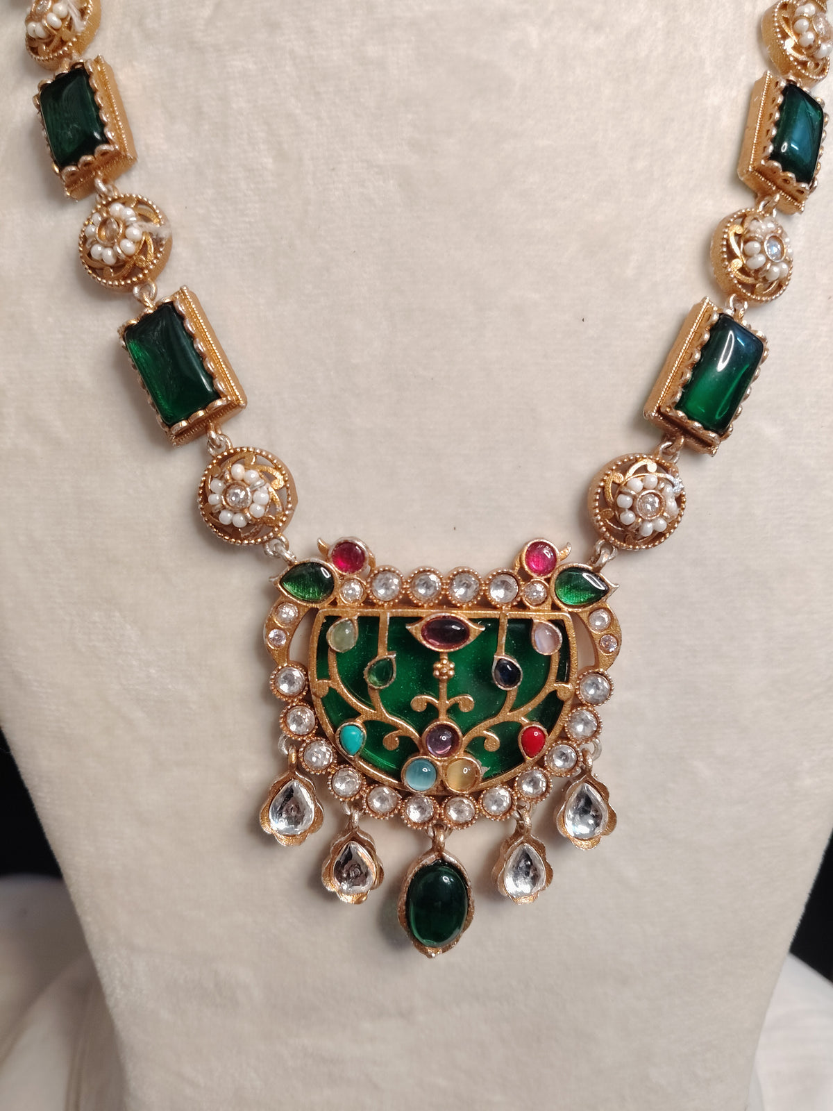 Gold-Plated Emerald Moissanite Long Necklace Set for Women Roz Jewellers.