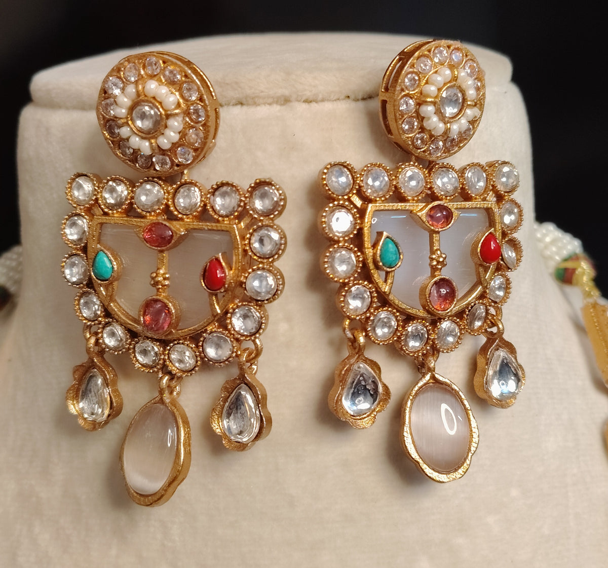 Gold-Plated Moissanite Gray Long Necklace Set for Women Jewellery Roz Jewellers.