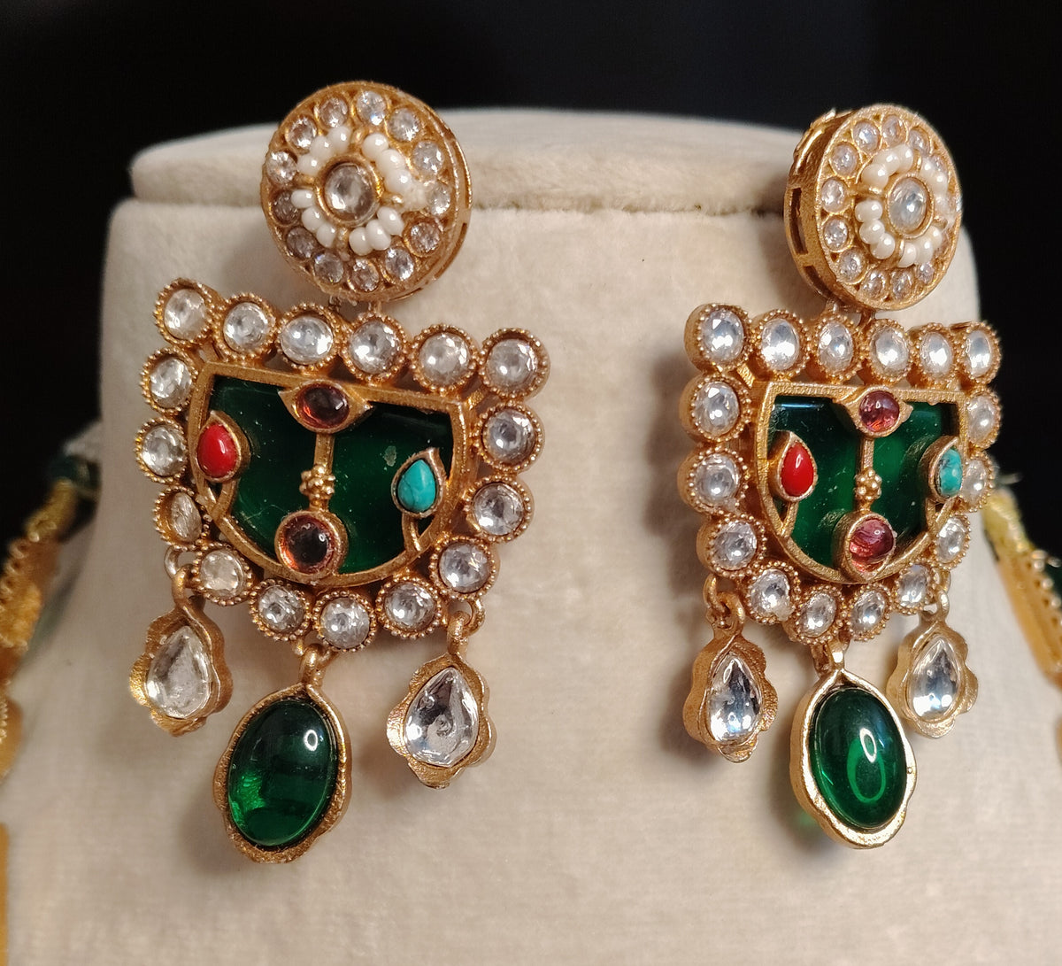 Gold-Plated Emerald Moissanite Long Necklace Set for Women Roz Jewellers.
