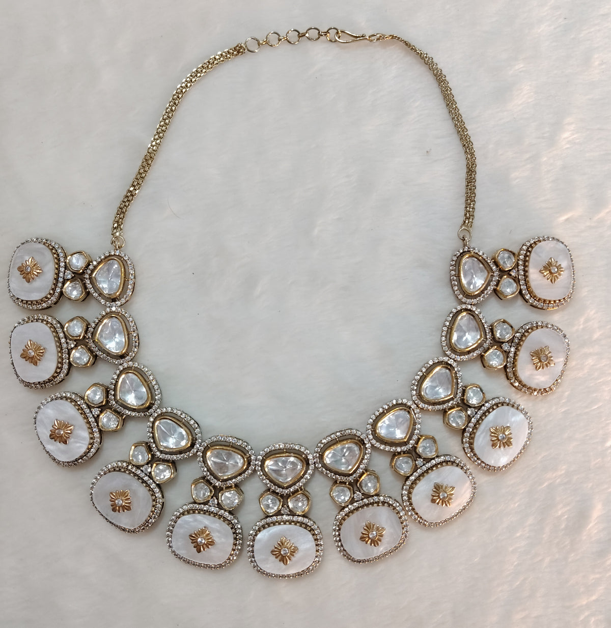 Pakistani White Moissanite Floral Drop Necklace for Women Roz Jewellers.