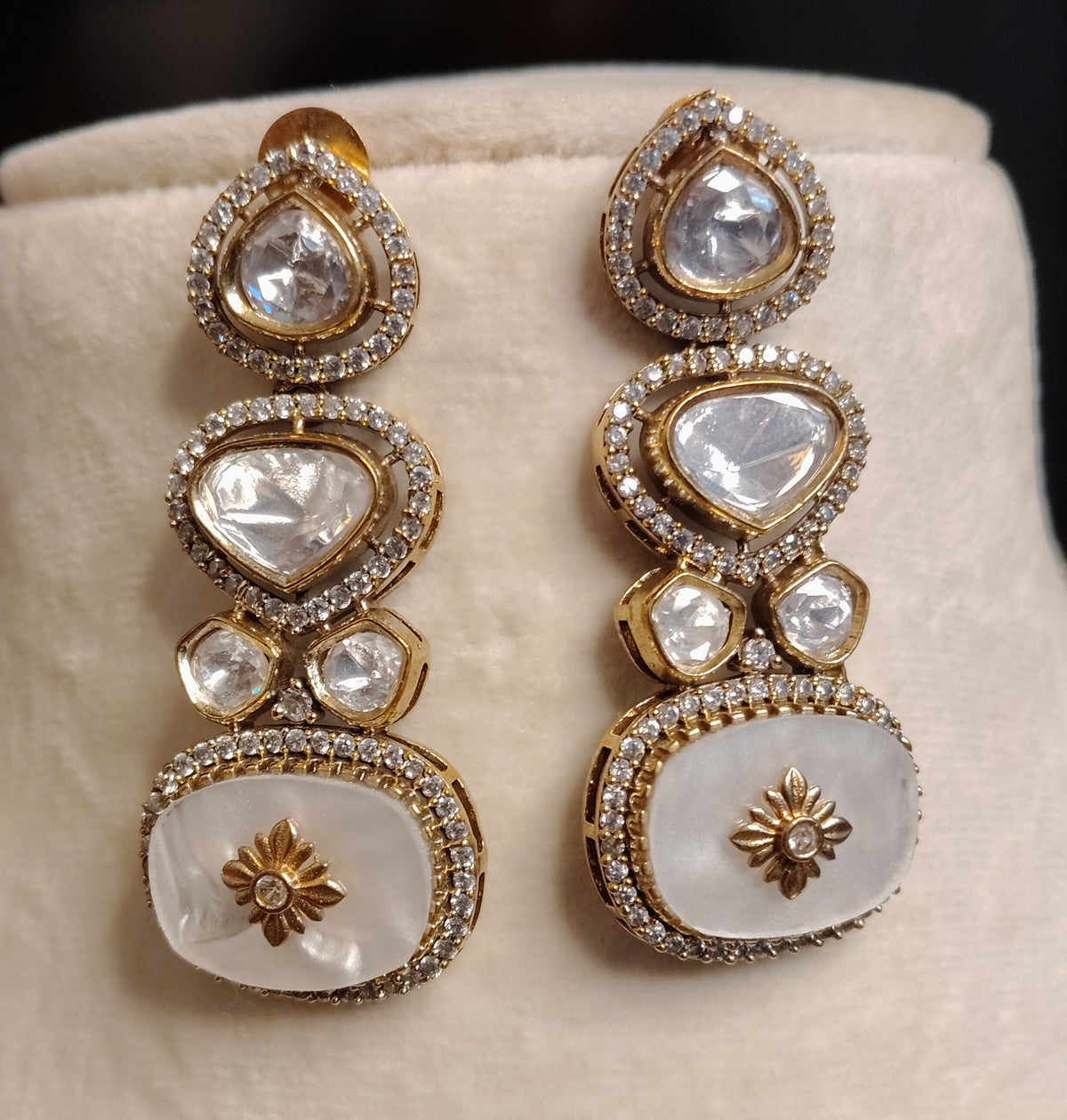 Pakistani White Moissanite Floral Drop Necklace for Women Roz Jewellers.
