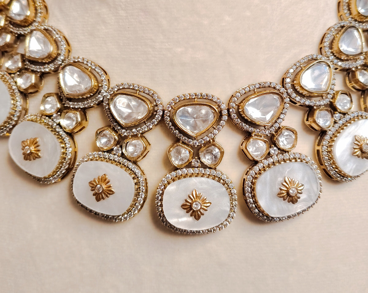Pakistani White Moissanite Floral Drop Necklace for Women Roz Jewellers.