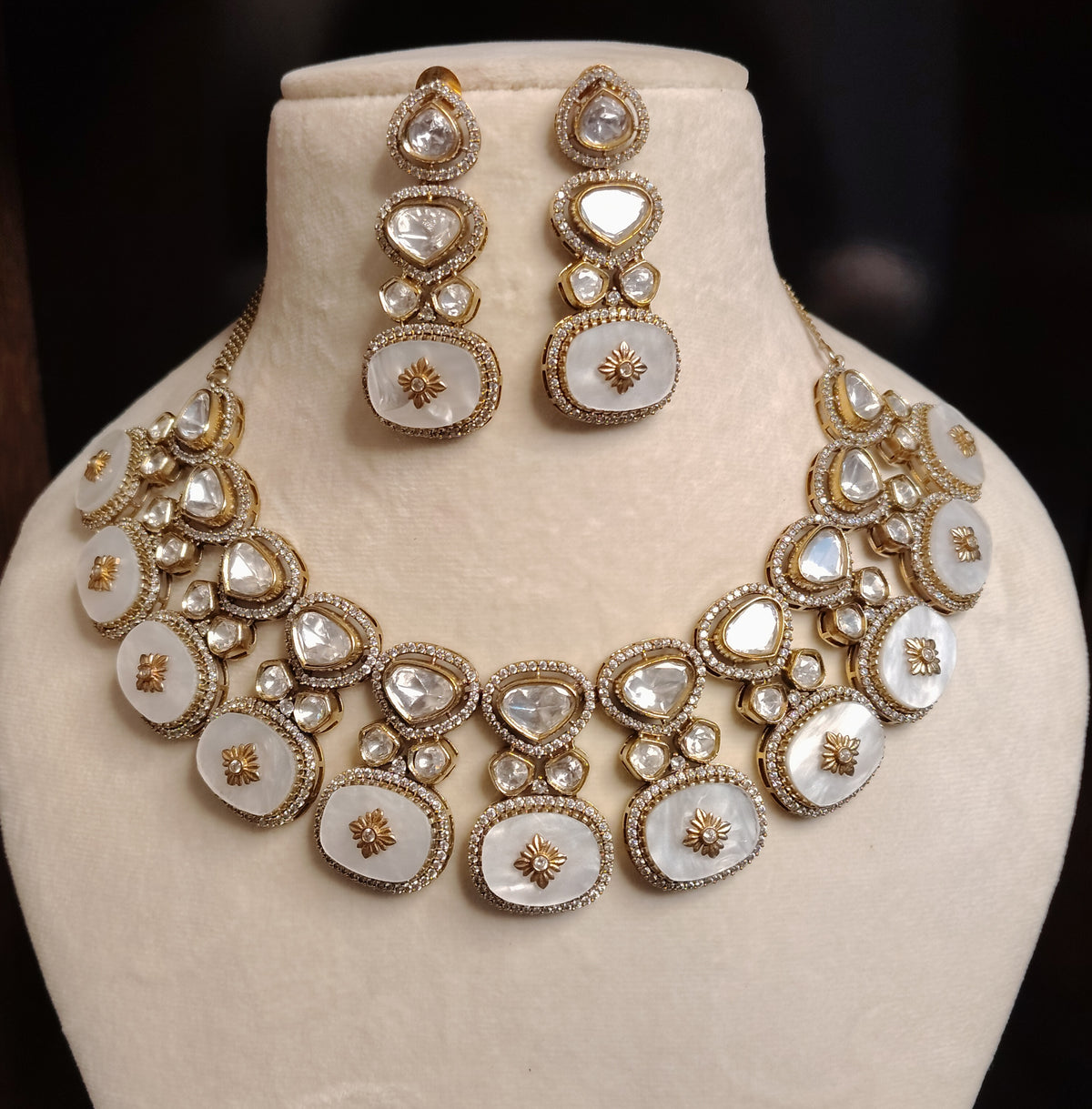 Pakistani White Moissanite Floral Drop Necklace for Women Roz Jewellers.