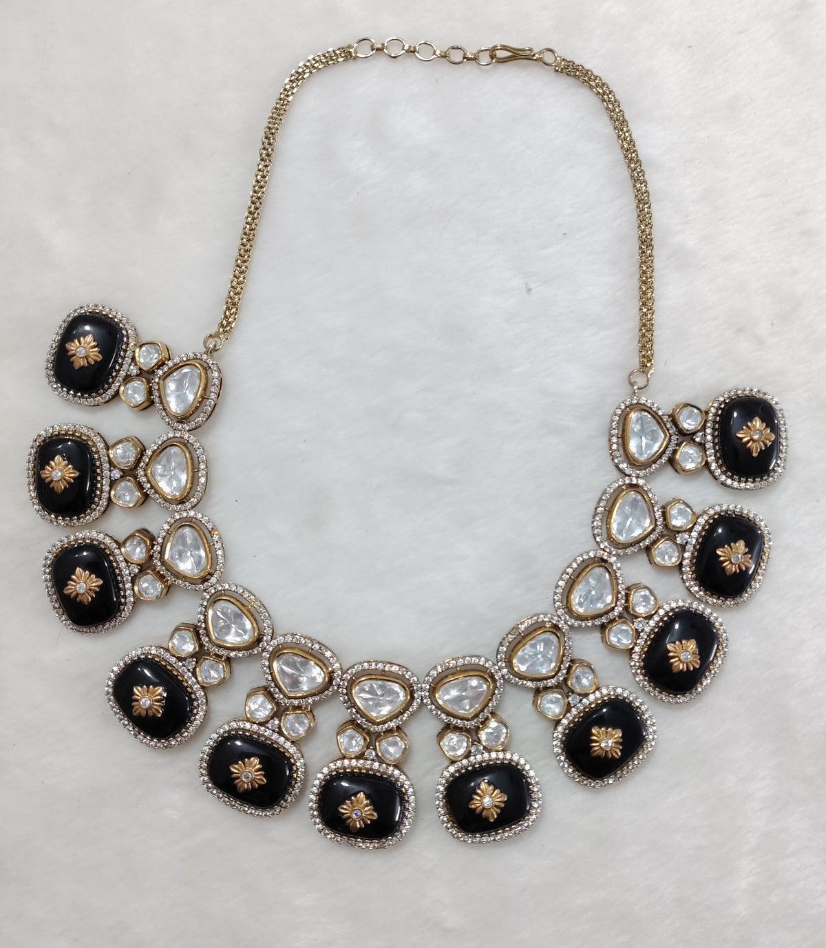 Regal Black Moissanite Floral Drop Necklace for Women Roz Jewellers.