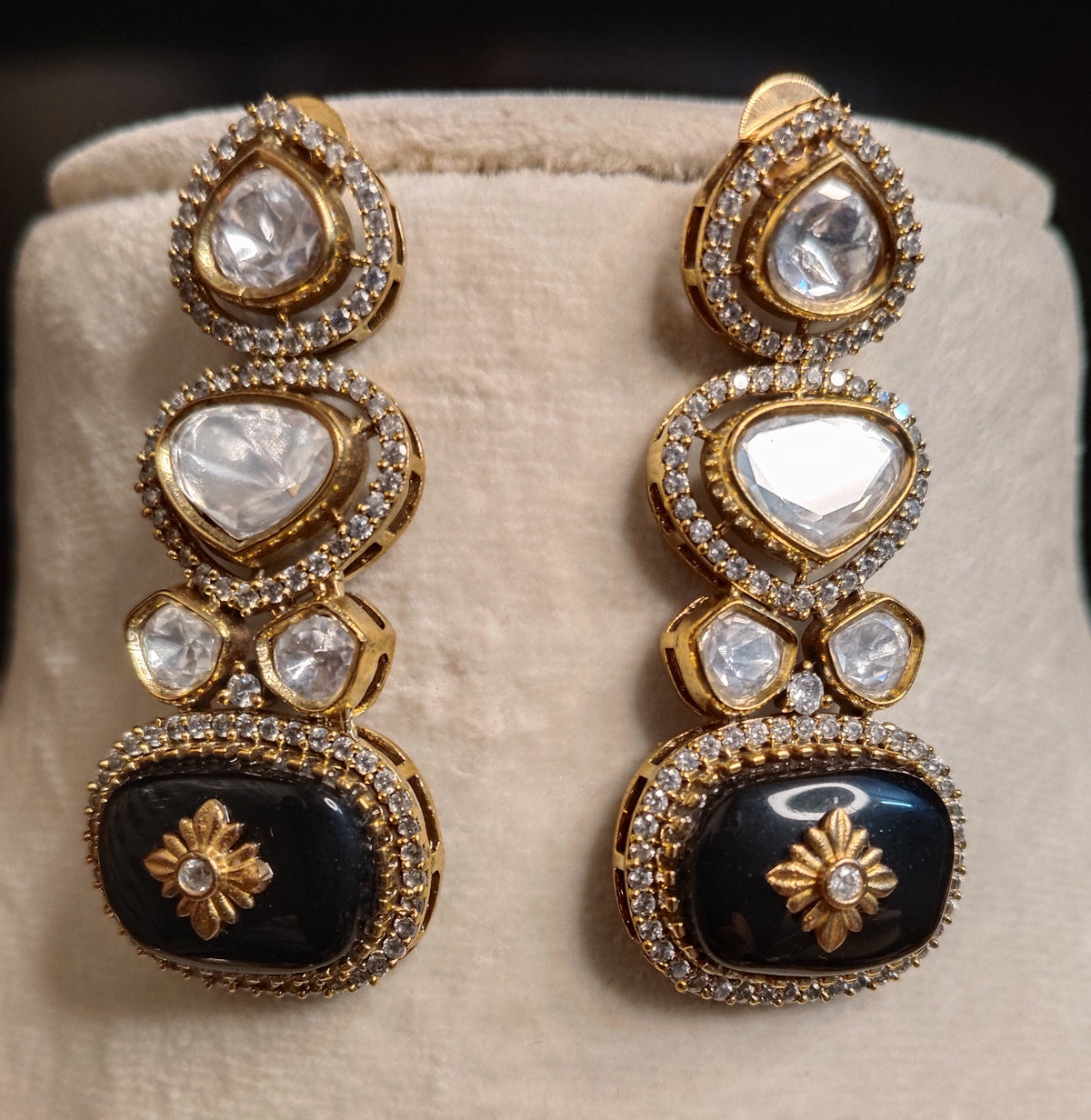 Regal Black Moissanite Floral Drop Necklace for Women Roz Jewellers.