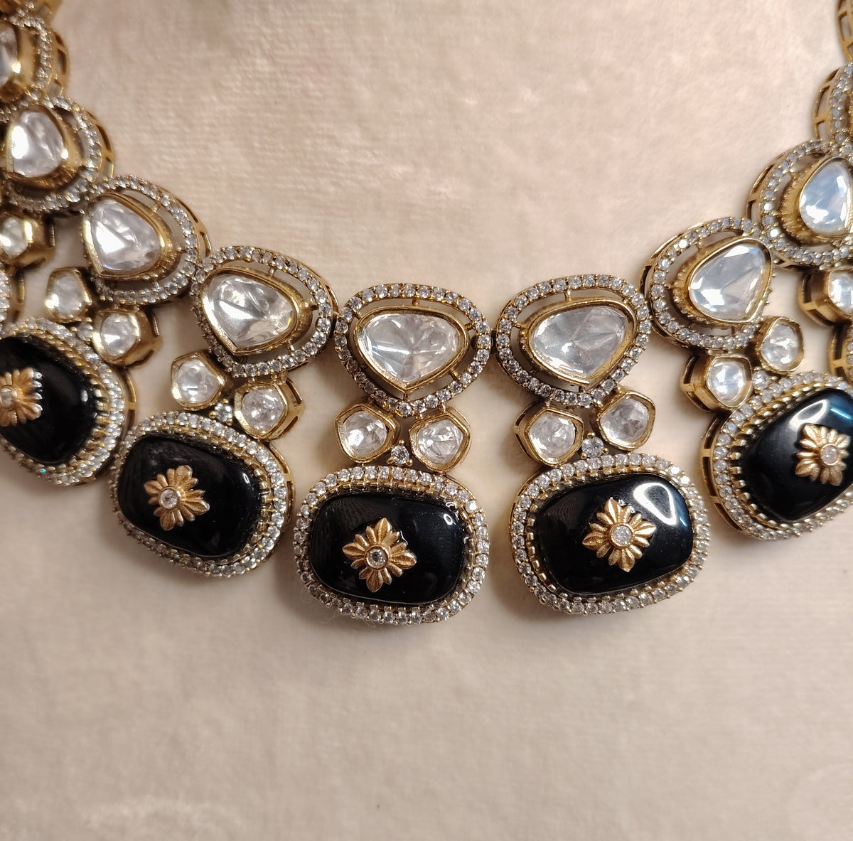 Regal Black Moissanite Floral Drop Necklace for Women Roz Jewellers.