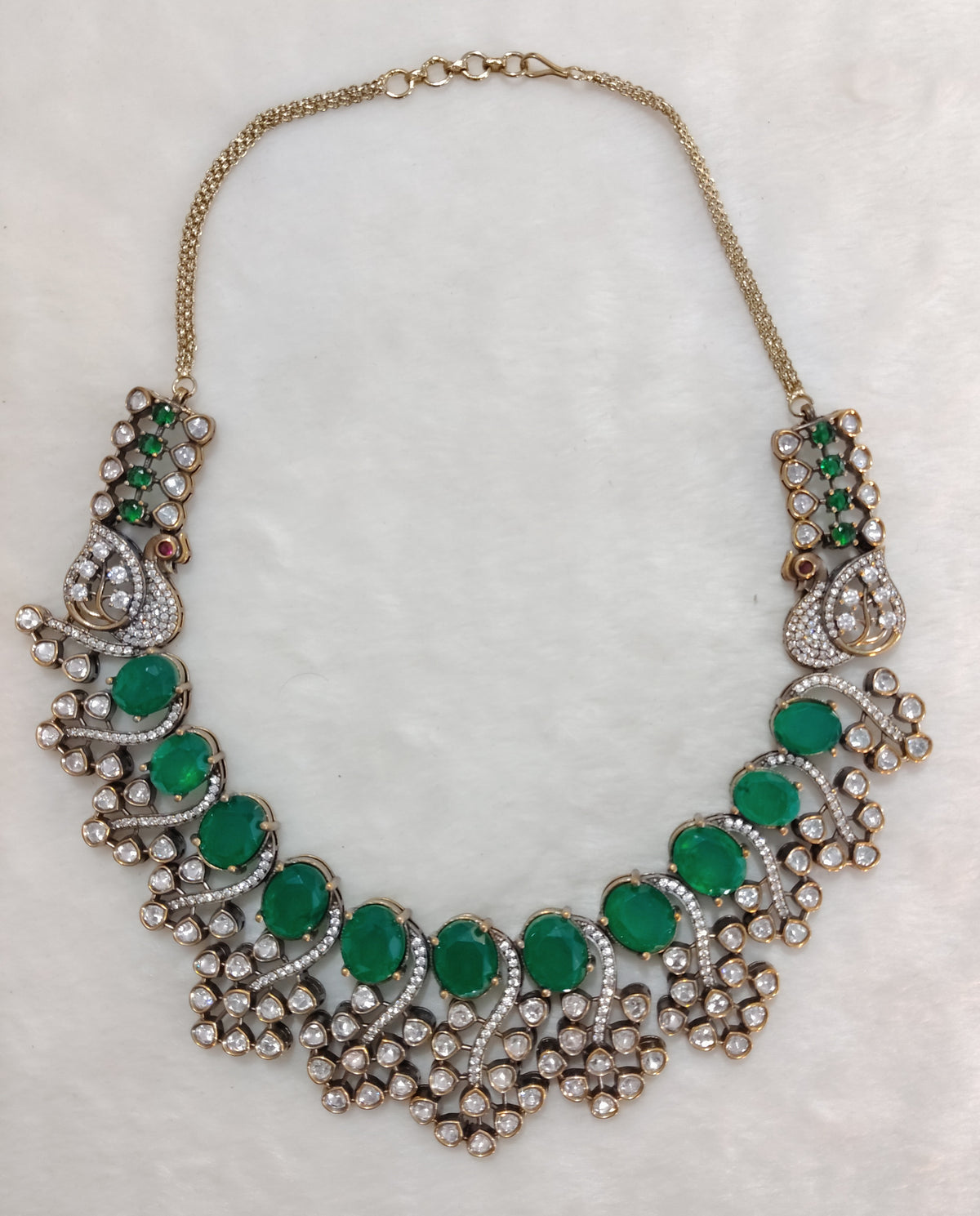Gold-Plated Moissanite Emerald Stones Set with Matching Earrings Roz Jeweller.