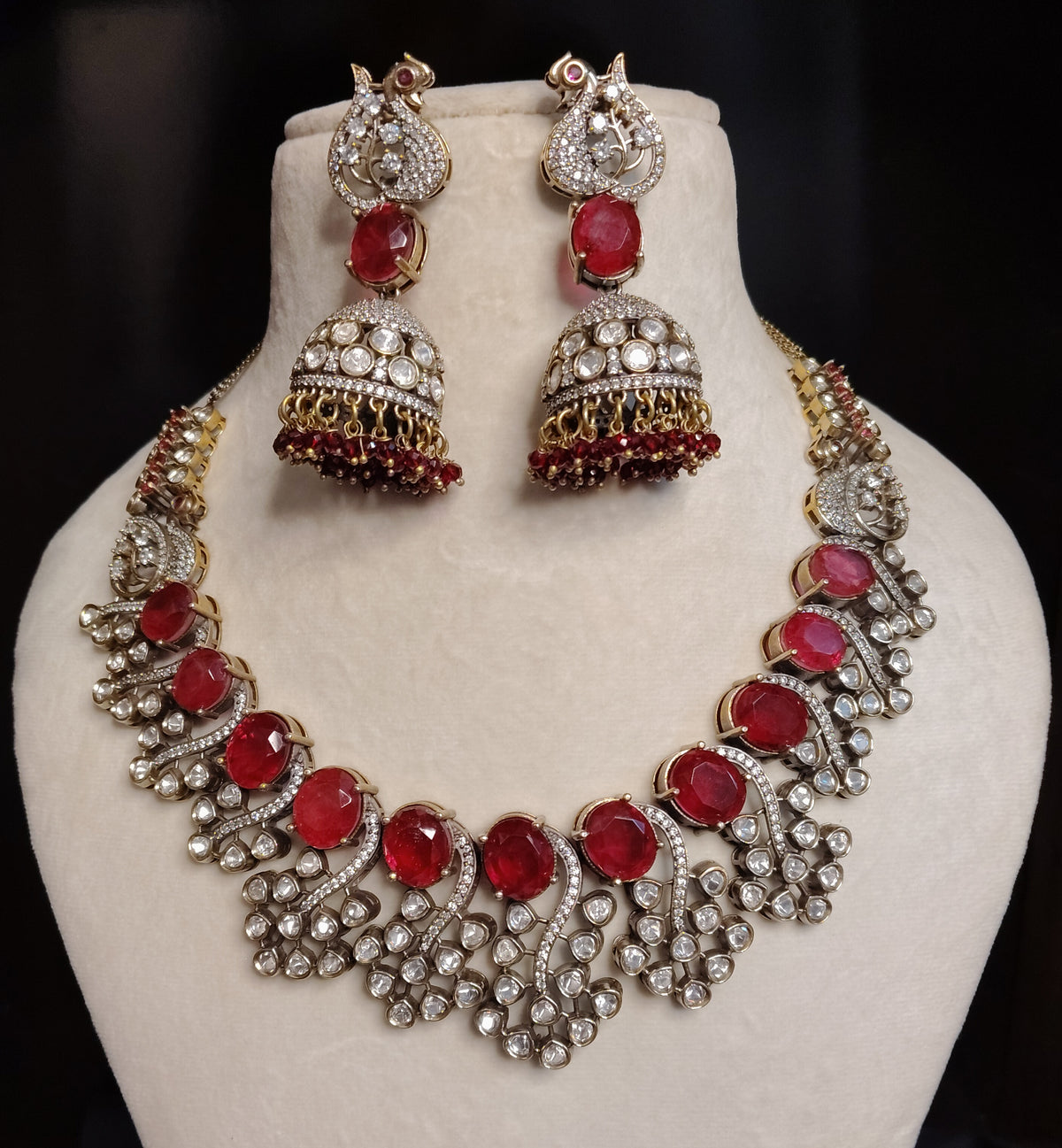 Gold-Plated Moissanite Ruby Stones Set with Matching Earrings Roz Jeweller.