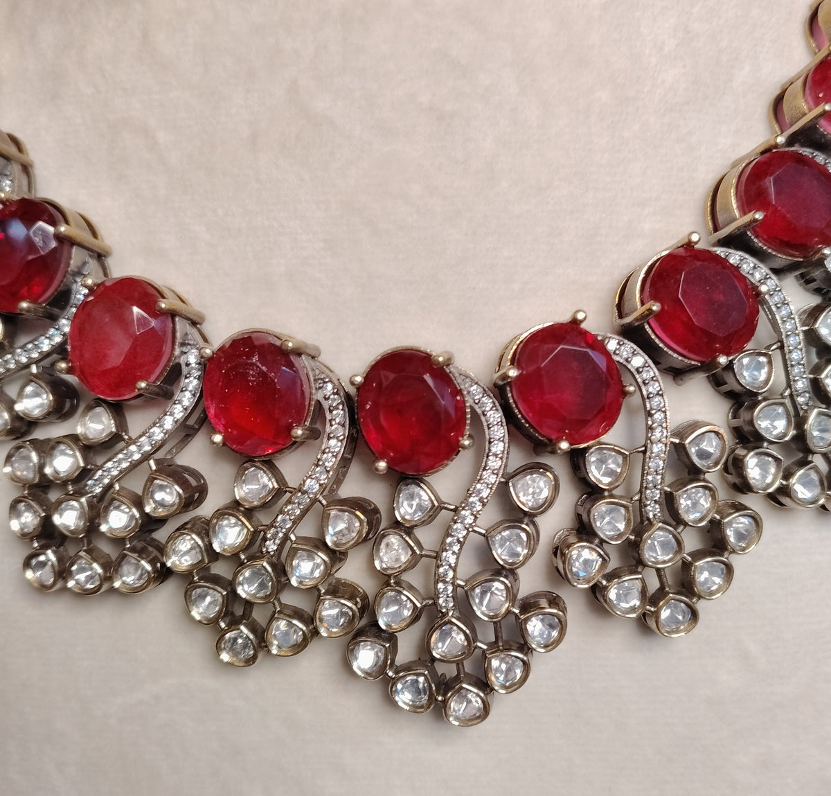 Gold-Plated Moissanite Ruby Stones Set with Matching Earrings Roz Jeweller.