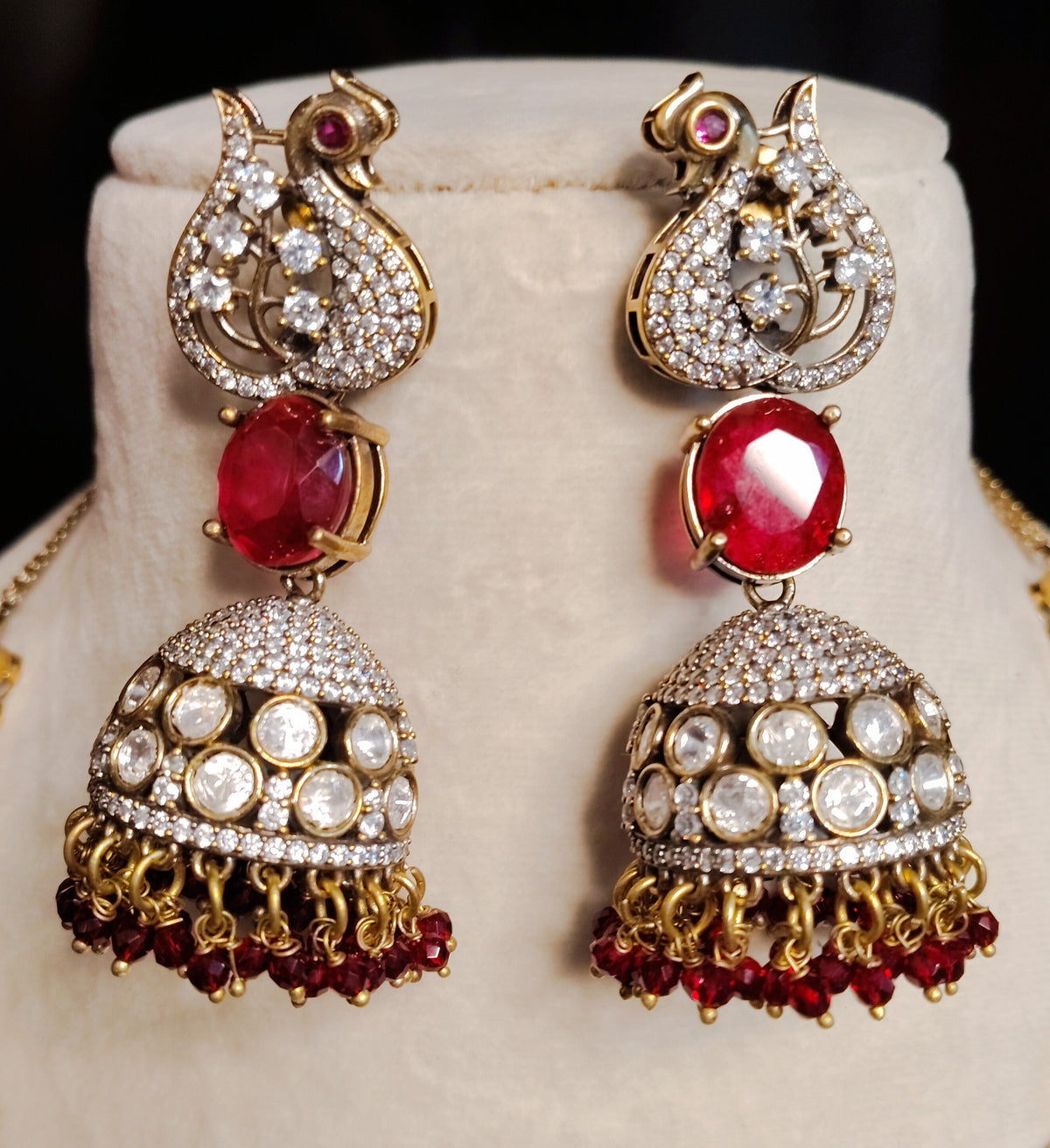 Gold-Plated Moissanite Ruby Stones Set with Matching Earrings Roz Jeweller.
