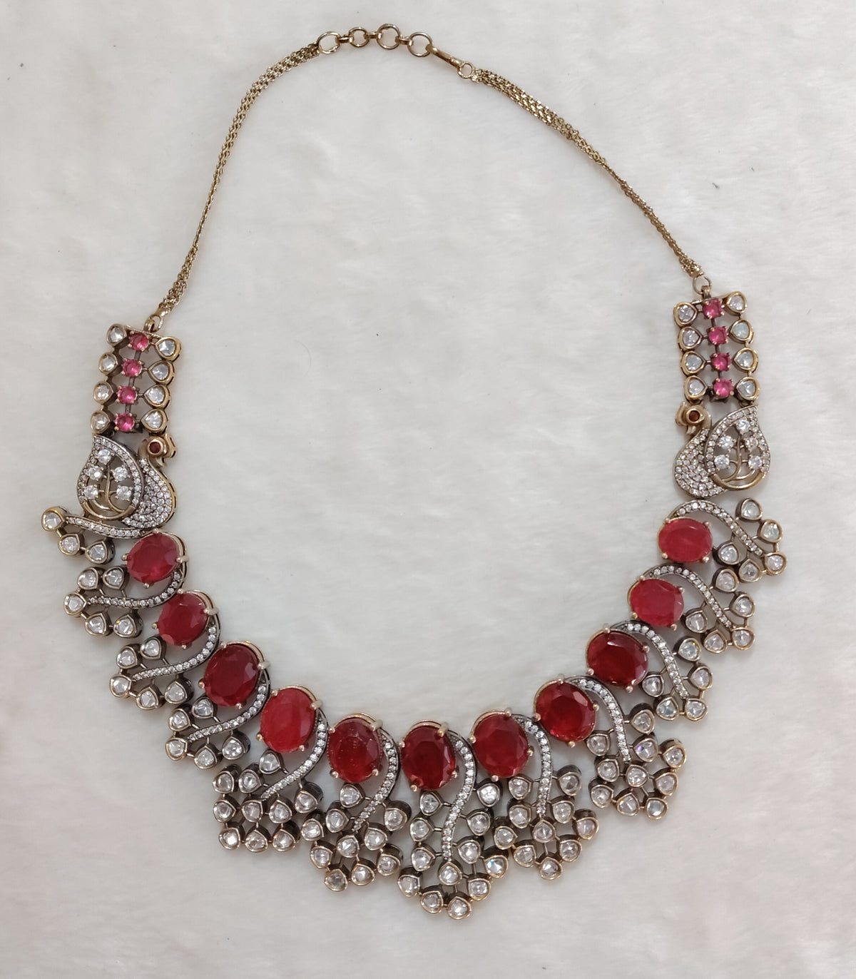 Gold-Plated Moissanite Ruby Stones Set with Matching Earrings Roz Jeweller.