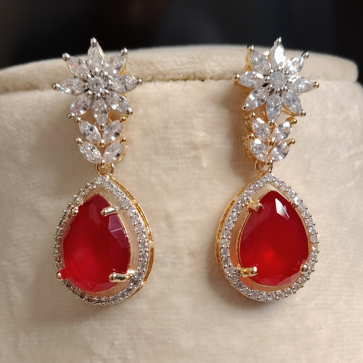 Elegant Flexible American Diamond with Ruby Centre Stone Necklace ROZ Jewellers.