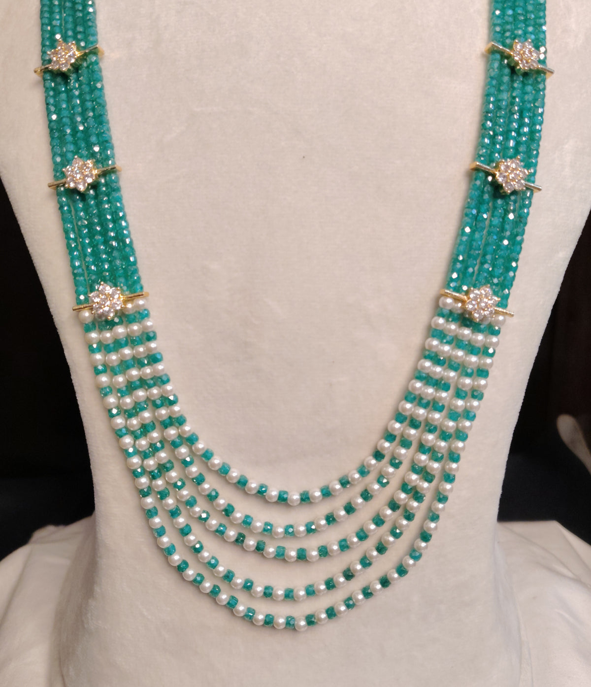 Multi Aqua Layer Pearl Necklace AD American Diamond Wedding Bridal Roz Jewellers