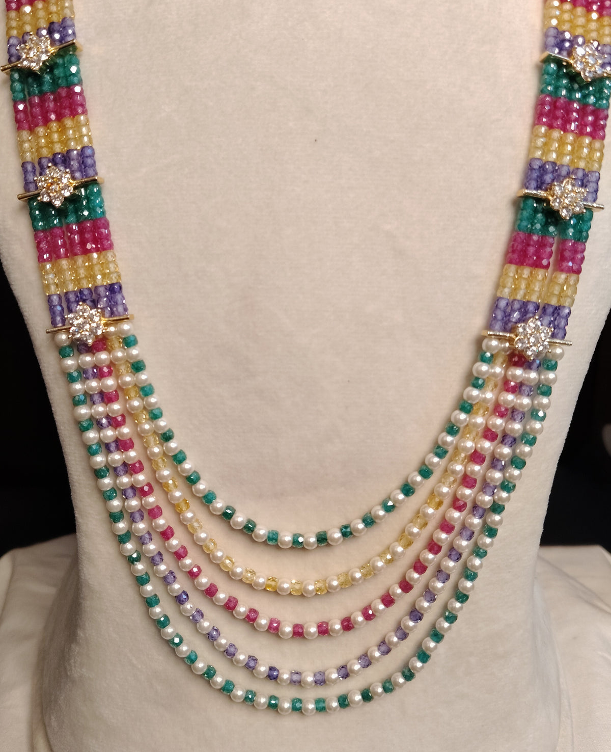 Elegant Pearl AD Necklace Multi Layer American Diamond Wedding Roz Jewellers.