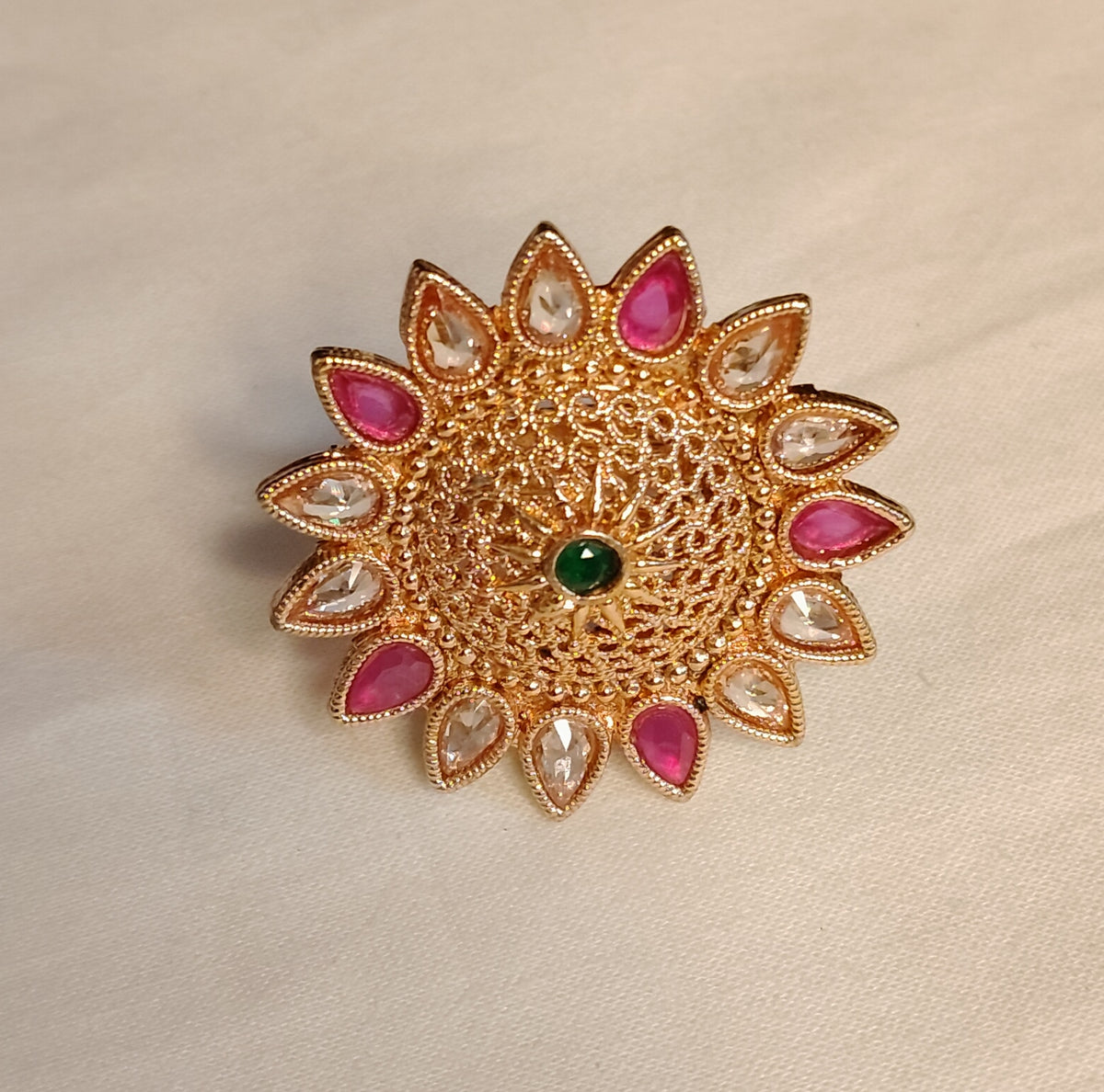 Indian Polki Ring Traditional Gold Tone Statement Ring Bridal Wedding Jewelry
