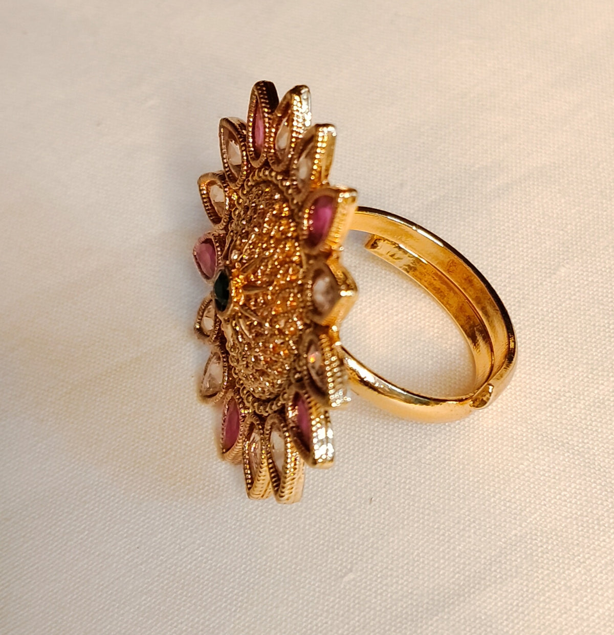 Indian Polki Ring Traditional Gold Tone Statement Ring Bridal Wedding Jewelry