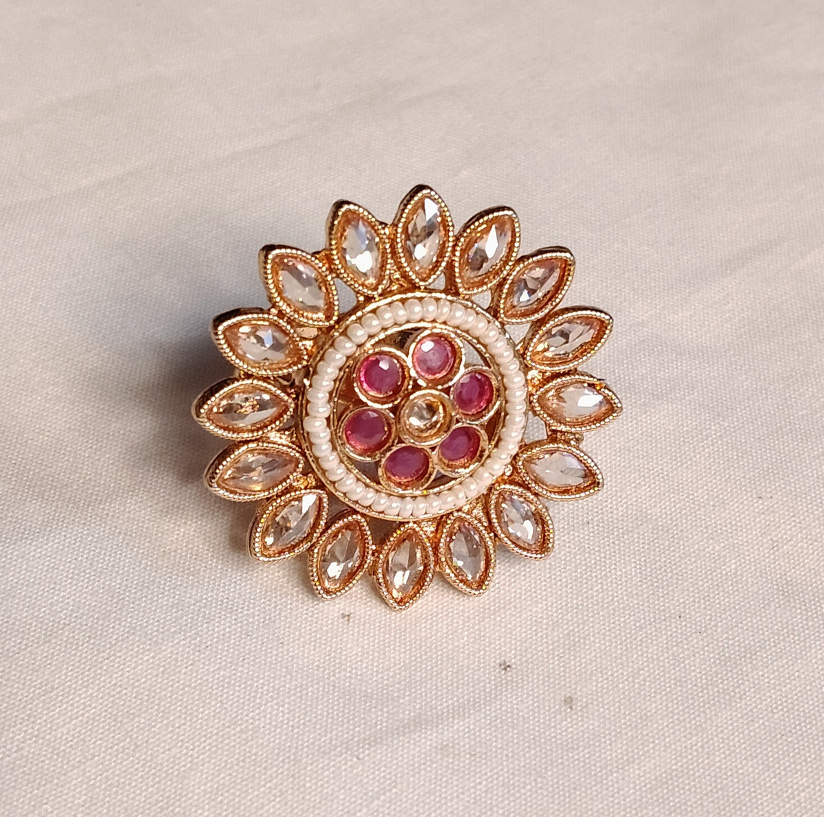 Indian Polki Style Ring Gold Tone Statement Bridal Wedding Ethnic Jewelry Roz Jewellers.
