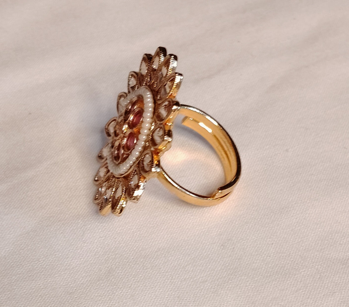 Indian Polki Style Ring Gold Tone Statement Bridal Wedding Ethnic Jewelry Roz Jewellers.