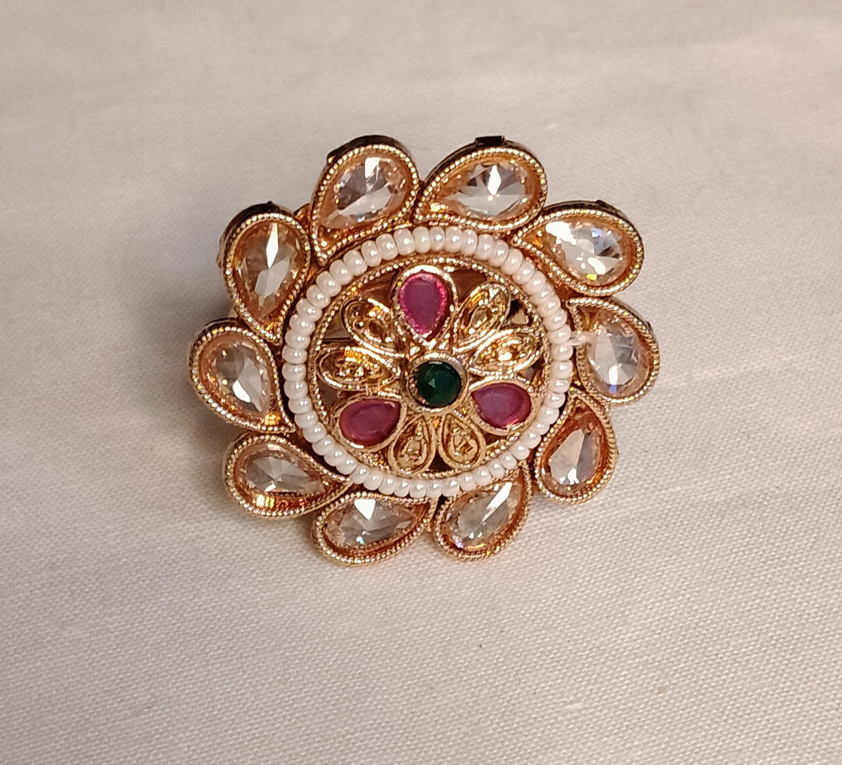 Traditional Indian Polki Ring Statement Cocktail Ring Wedding Bridal Jewelry Roz Jewellers.