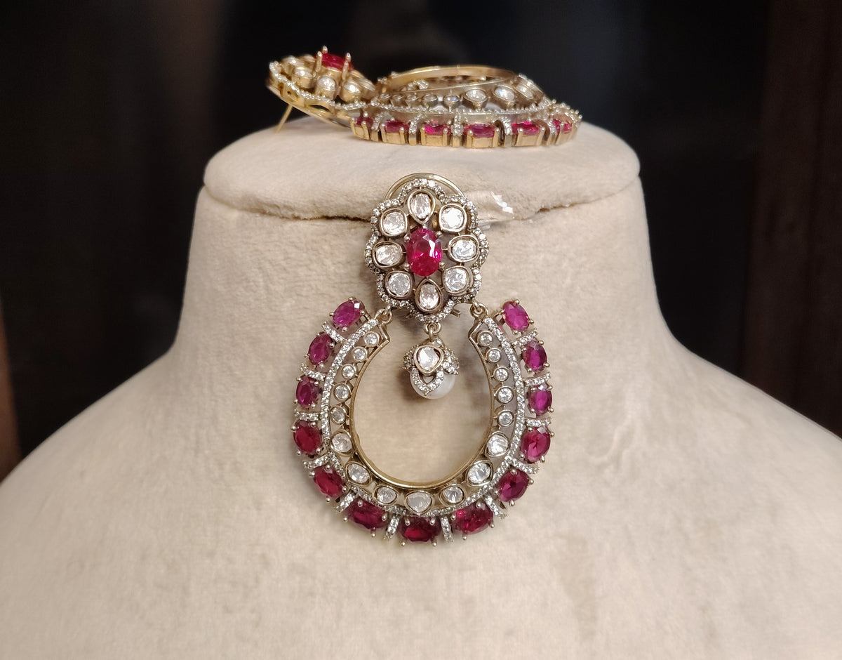 Luxury Royal Ruby Pink Moissanite Choker Necklace Bridal Wedding Party Jewellery