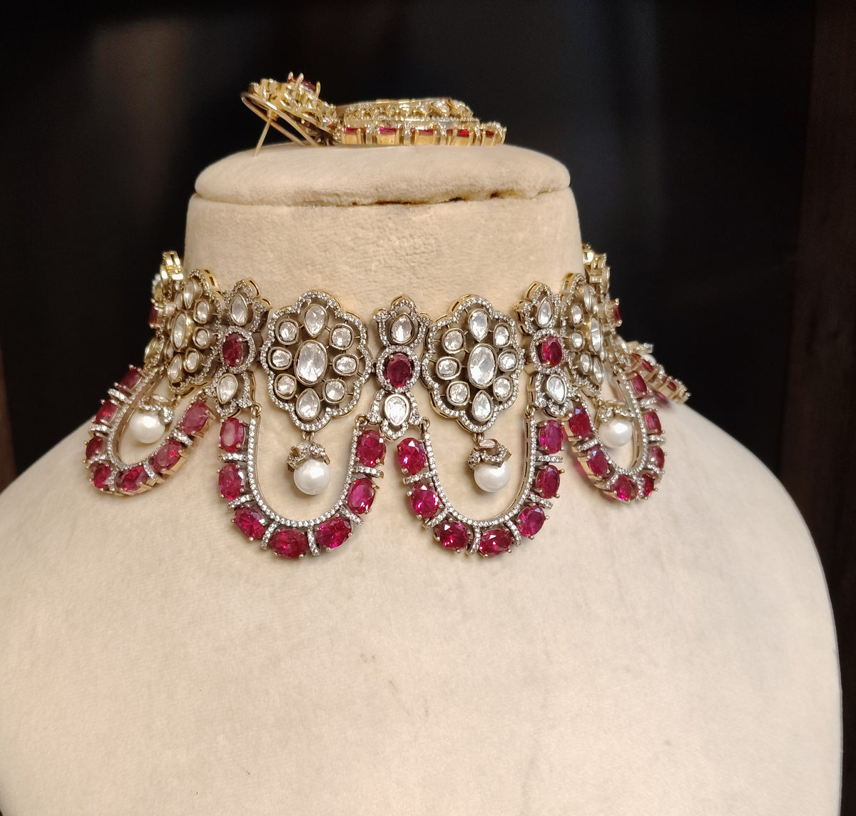 Luxury Royal Ruby Pink Moissanite Choker Necklace Bridal Wedding Party Jewellery