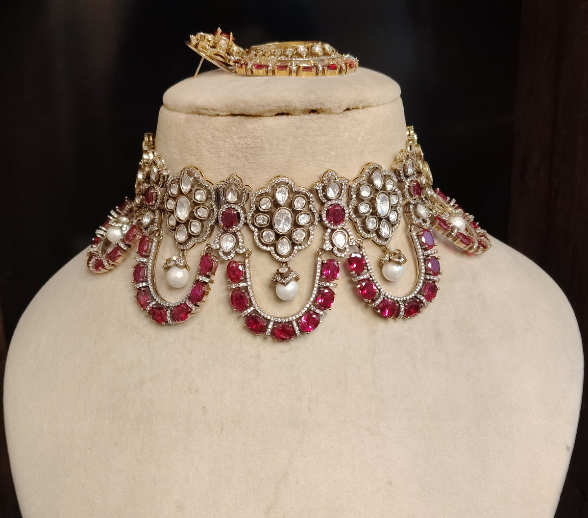 Luxury Royal Ruby Pink Moissanite Choker Necklace Bridal Wedding Party Jewellery