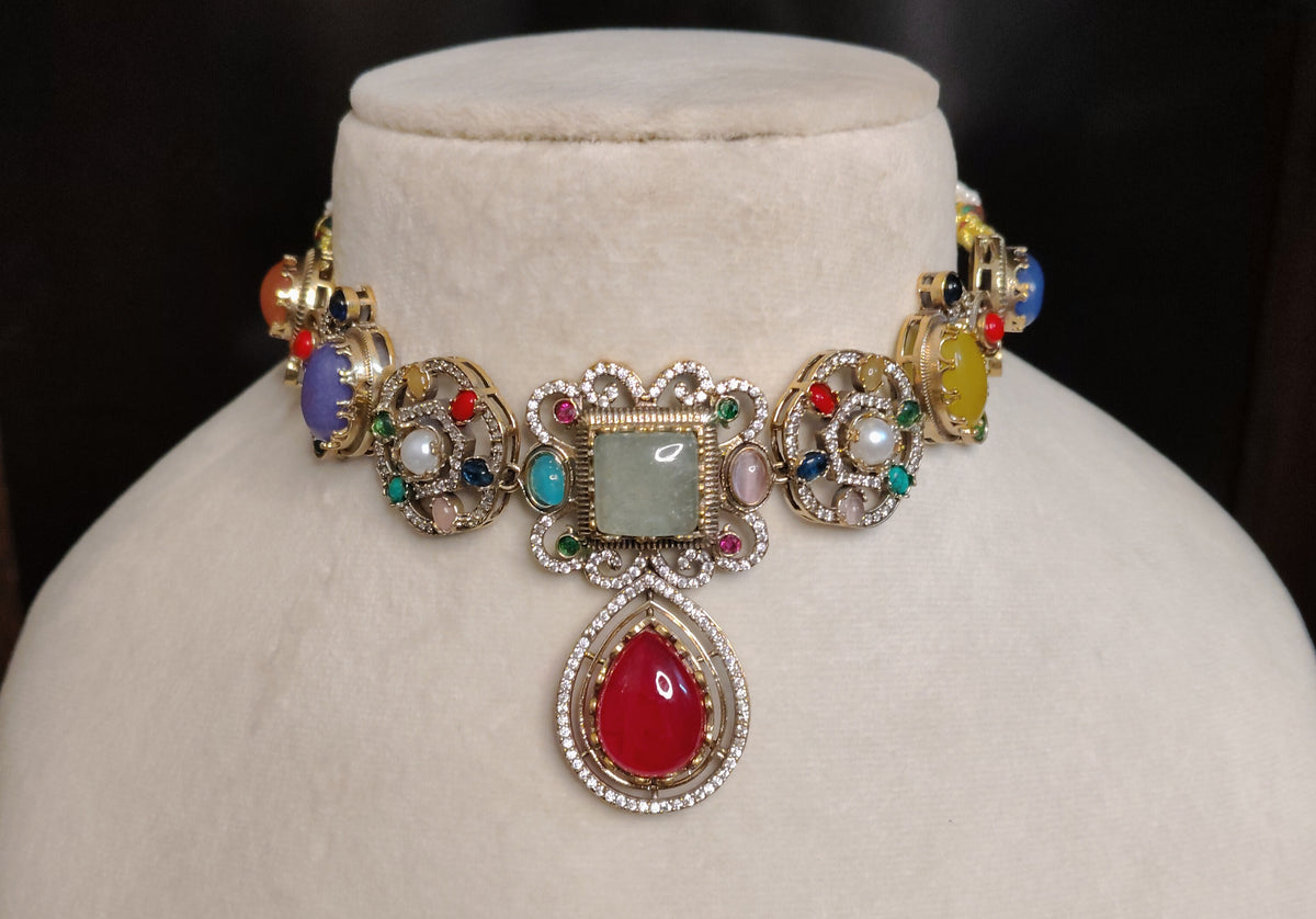 Ruby Moissanite Multicolour Choker Necklace Women Indian Wedding Bridal Jewellery Roz Jewellers