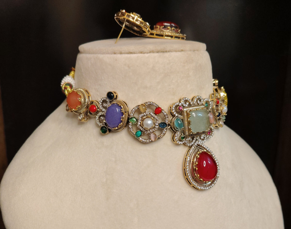 Ruby Moissanite Multicolour Choker Necklace Women Indian Wedding Bridal Jewellery Roz Jewellers