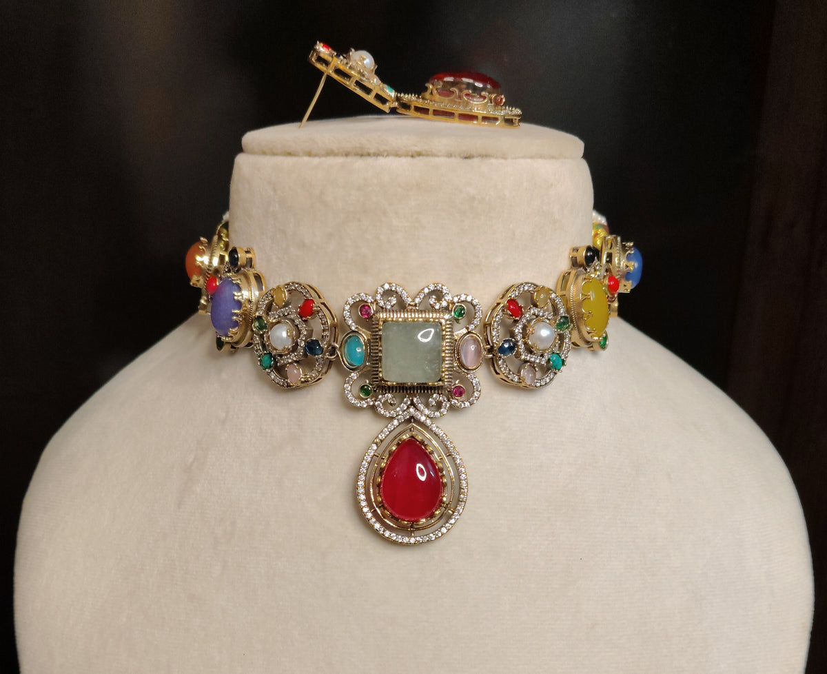 Ruby Moissanite Multicolour Choker Necklace Women Indian Wedding Bridal Jewellery Roz Jewellers