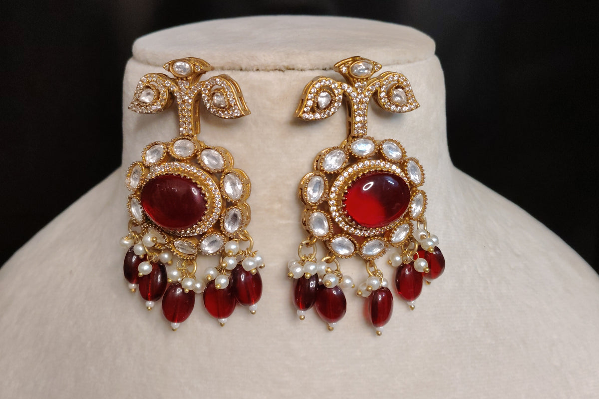 Ruby Moissanite Indian Bridal Necklace Set Wedding Jewelry Statement Earrings Roz Jewellers