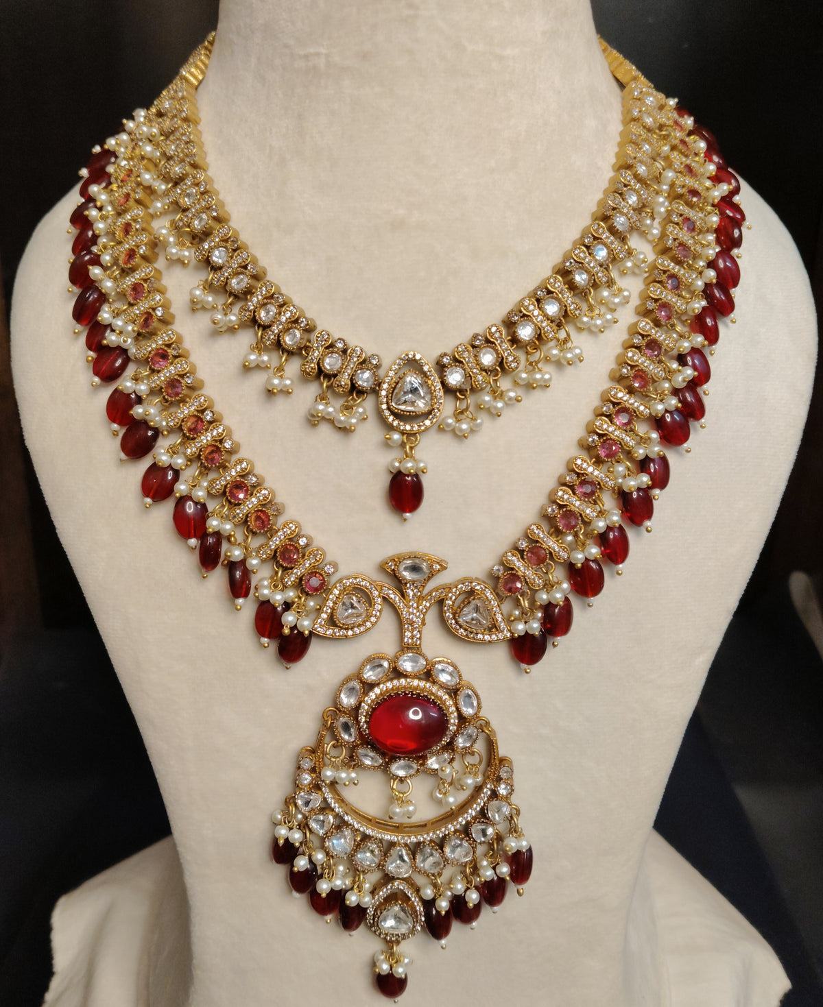 Ruby Moissanite Indian Bridal Necklace Set Wedding Jewelry Statement Earrings Roz Jewellers
