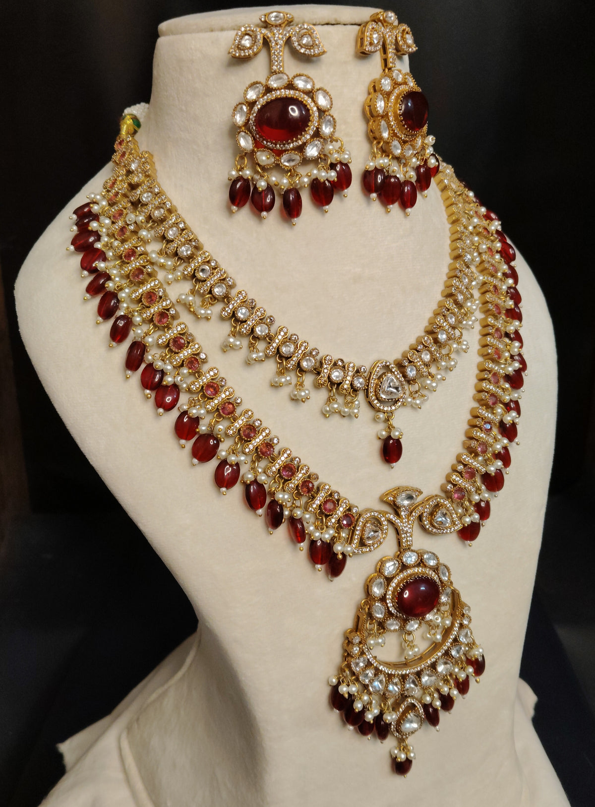 Ruby Moissanite Indian Bridal Necklace Set Wedding Jewelry Statement Earrings Roz Jewellers
