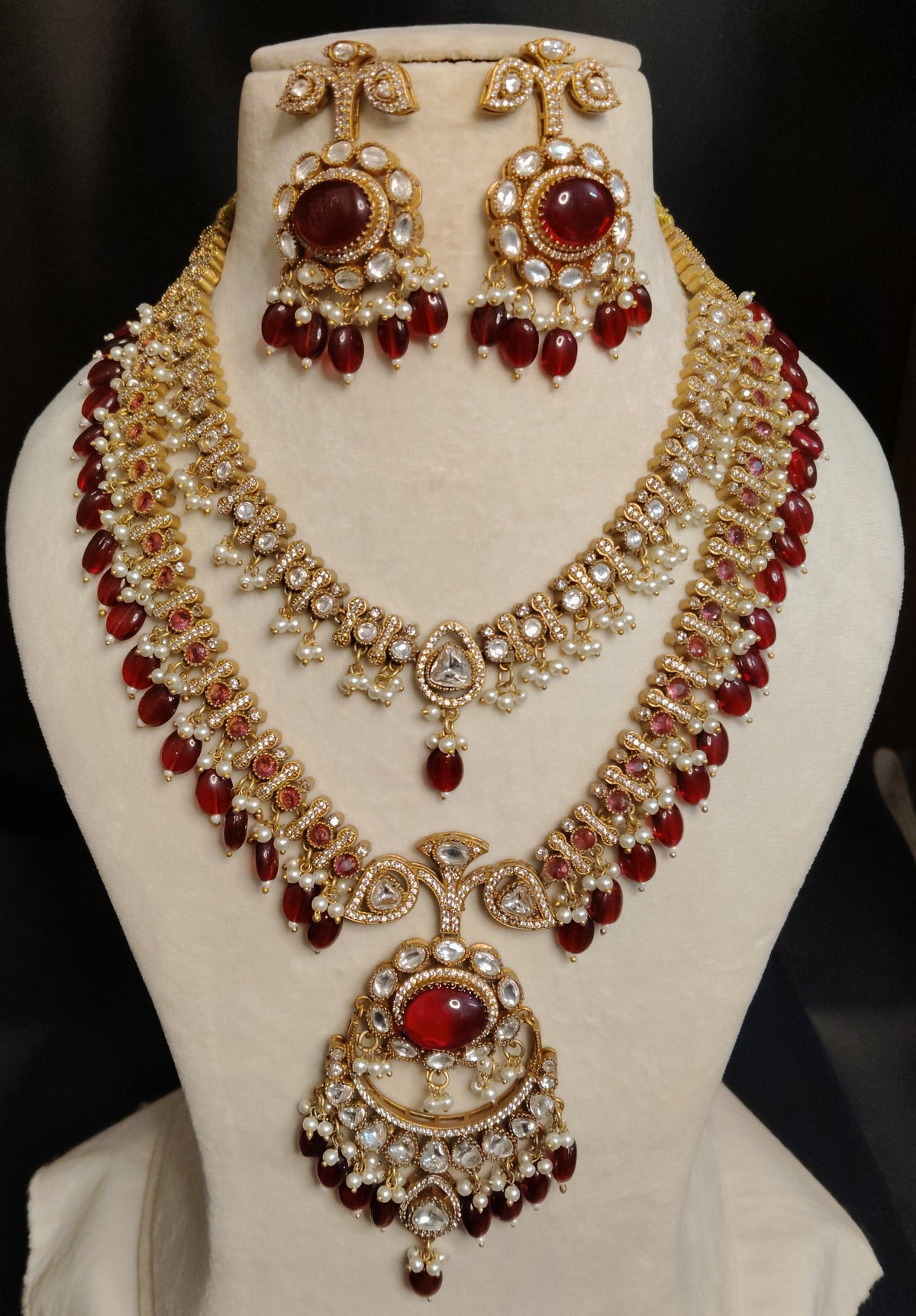 Ruby Moissanite Indian Bridal Necklace Set Wedding Jewelry Statement Earrings Roz Jewellers
