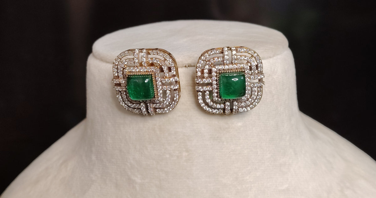Emerald Green Indian Bridal Moissanite Choker Necklace Luxury Wedding Women Roz Jewellers