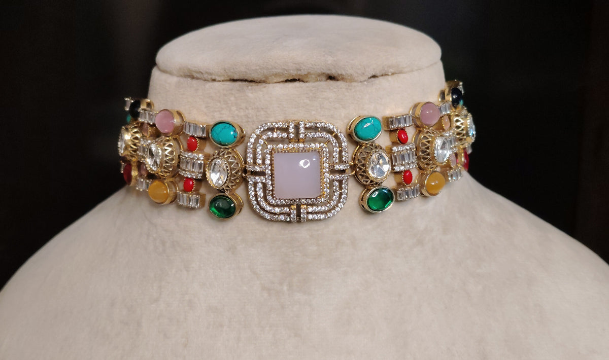 Blush Pink Moissanite Choker Necklace Designer Bridal Statement Jewelry Wedding Roz Jewellers