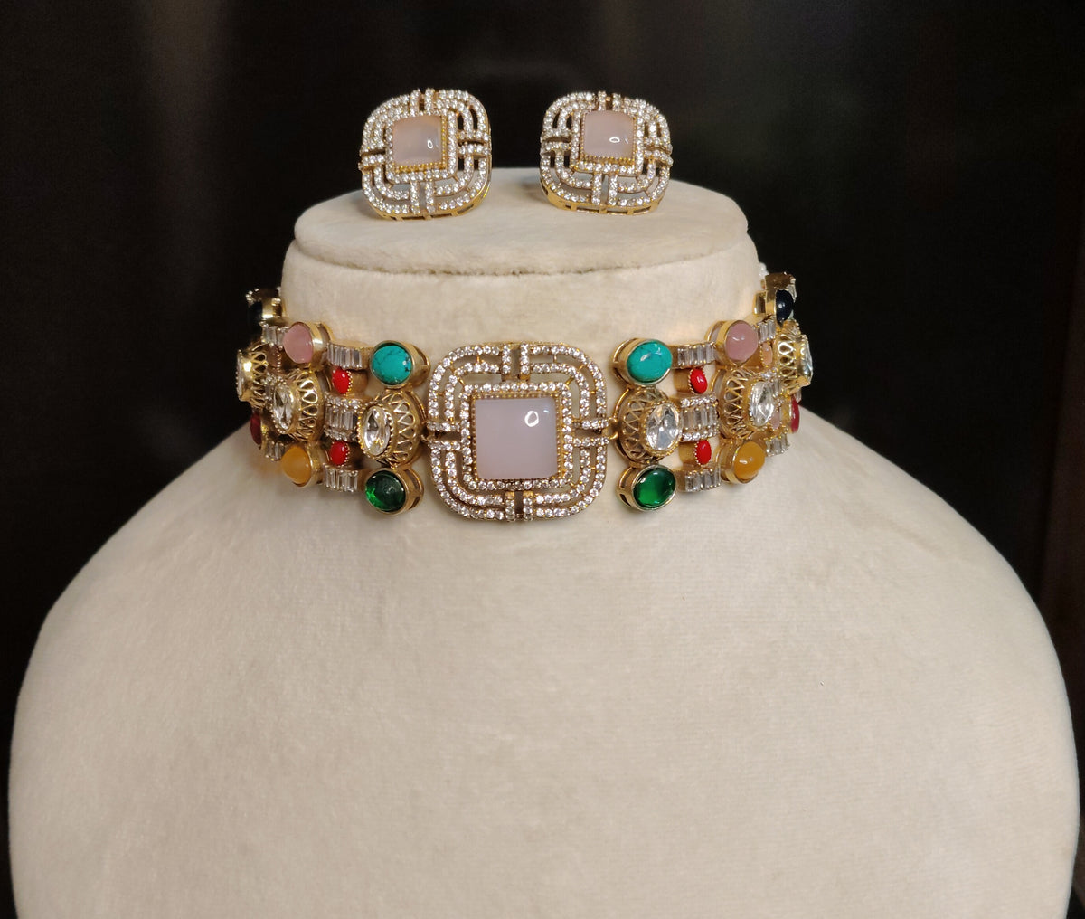 Blush Pink Moissanite Choker Necklace Designer Bridal Statement Jewelry Wedding Roz Jewellers