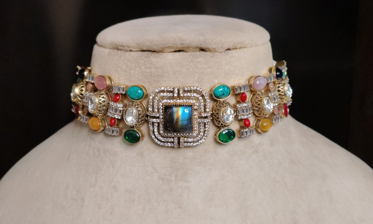 Luxury Moissanite Choker Necklace Bridal Wedding Indian Pakistani Jewelry Set Roz Jewellers