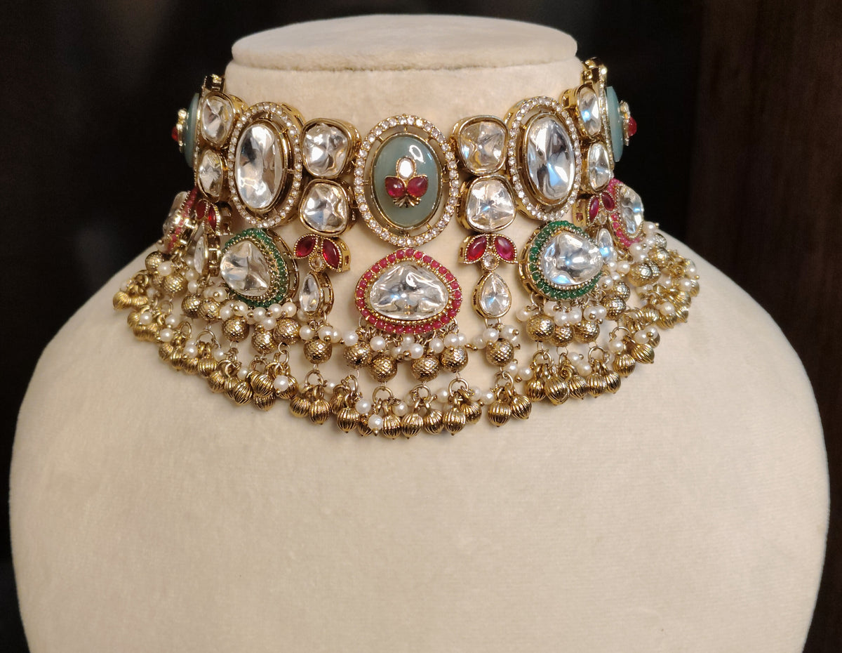 Gray Moissanite Choker Necklace Set with Matching Earrings Wedding Jewellery Roz Jewellers