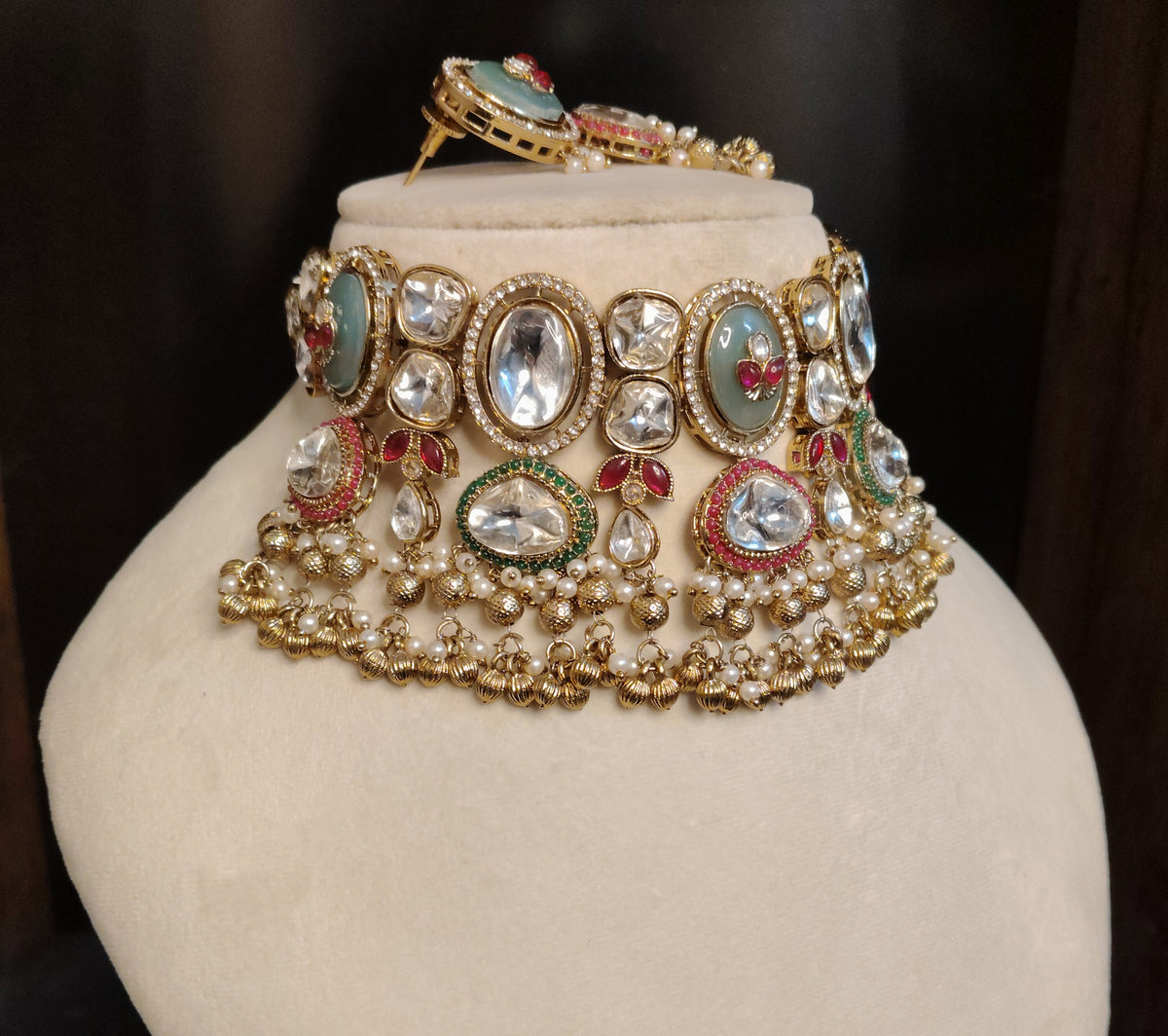Gray Moissanite Choker Necklace Set with Matching Earrings Wedding Jewellery Roz Jewellers