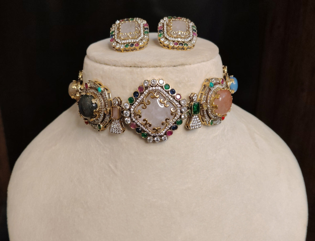Gray Moissanite Necklace Set for Women Wedding Bridal Party Wear Jewellery Roz Jewellers