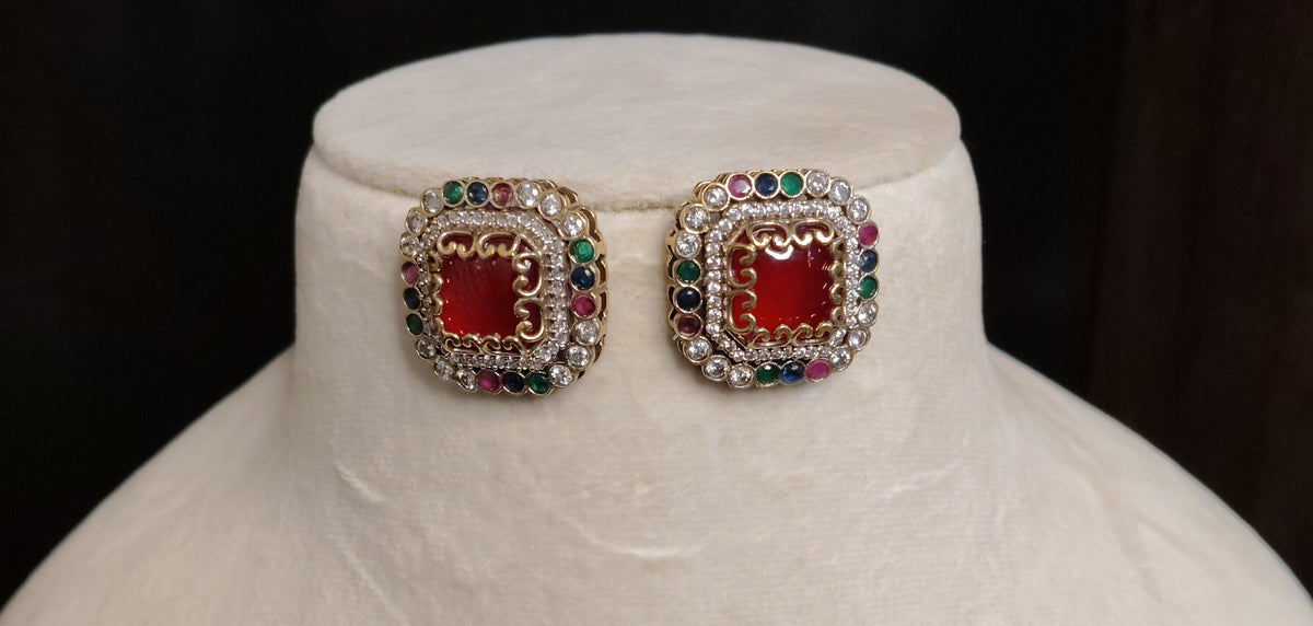 Ruby Designer Moissanite Choker Necklace with Earrings for Women party Jewelery Roz Jewellers