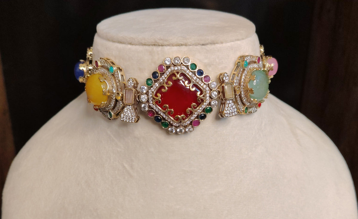 Ruby Designer Moissanite Choker Necklace with Earrings for Women party Jewelery Roz Jewellers