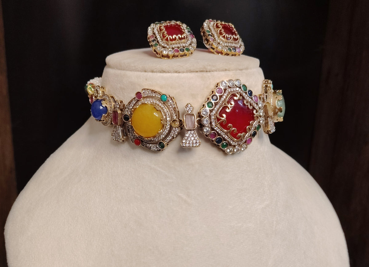 Ruby Designer Moissanite Choker Necklace with Earrings for Women party Jewelery Roz Jewellers