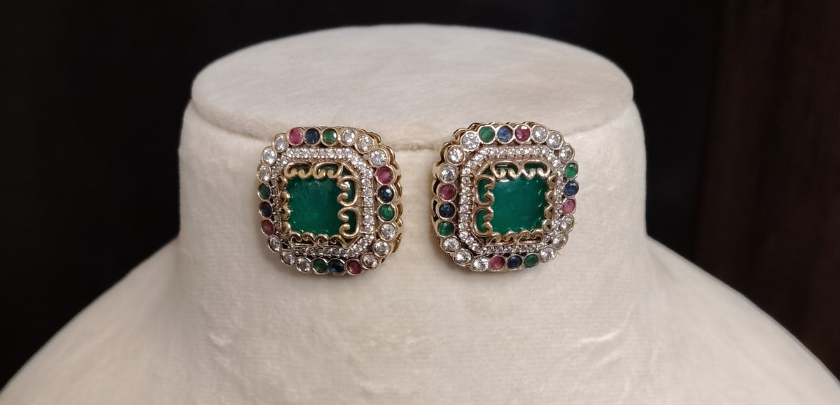 Emerald Moissanite Bridal Choker Necklace Set Indian Wedding Reception Jewellery Roz Jewellers