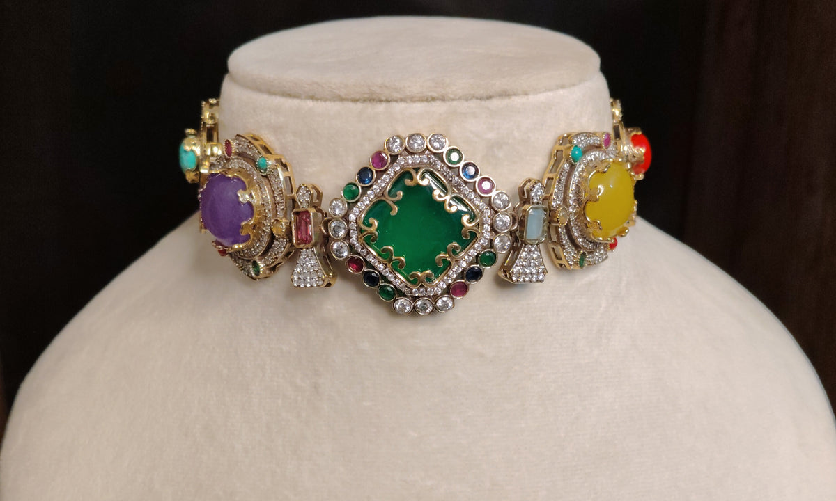Emerald Moissanite Bridal Choker Necklace Set Indian Wedding Reception Jewellery Roz Jewellers