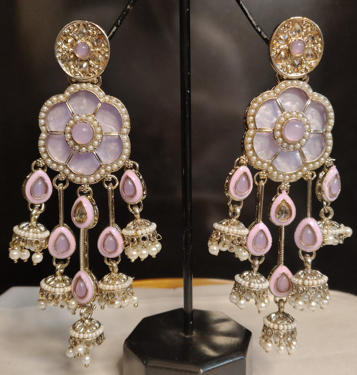 Purple Moissanite Statement Earrings Floral Design Traditional Wedding Jewelry Roz Jewellers