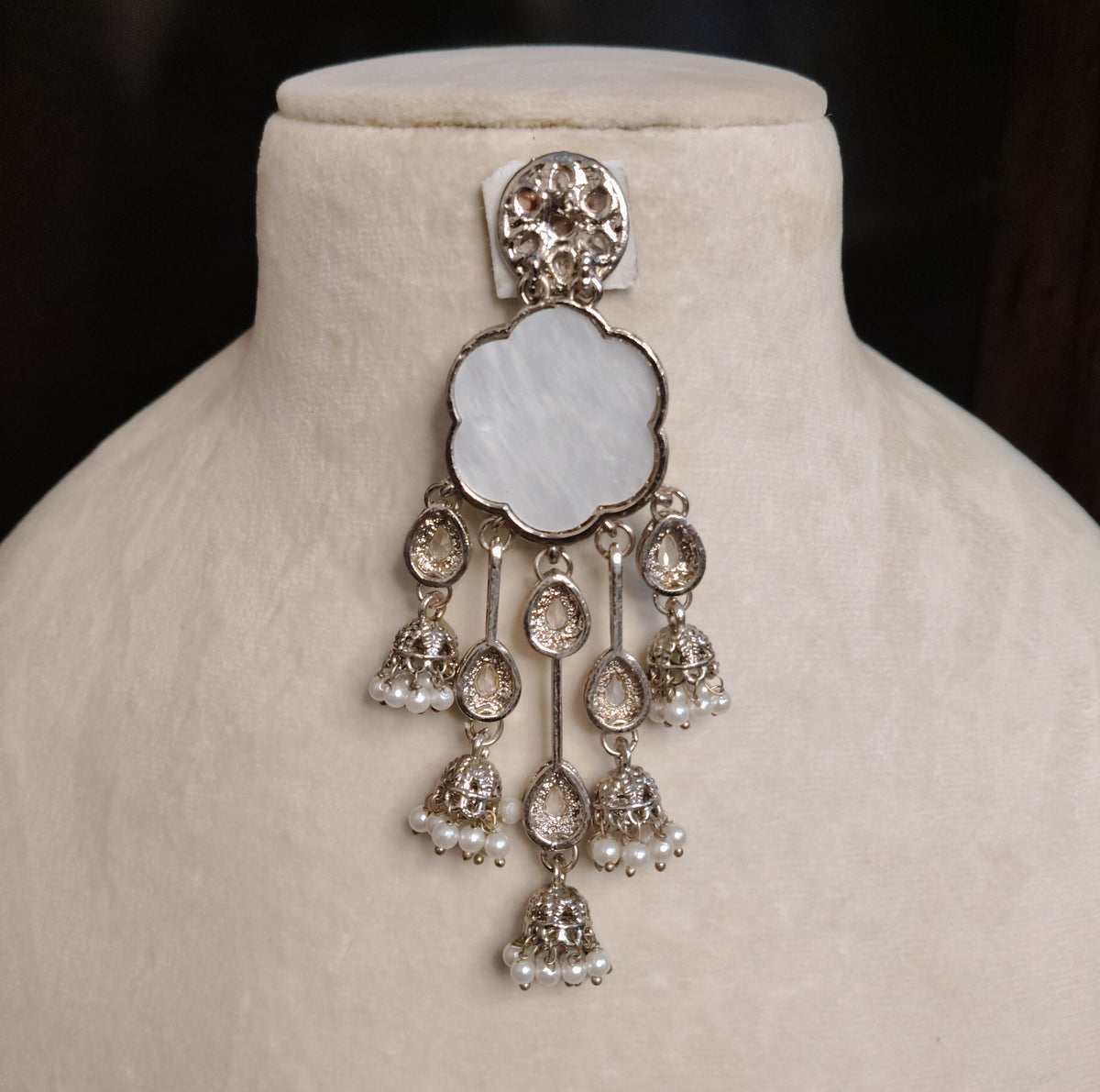 Moissanite White Luxury Statement Earrings Pearl Drop Ethnic Bridal Jewelry Roz Jewellers