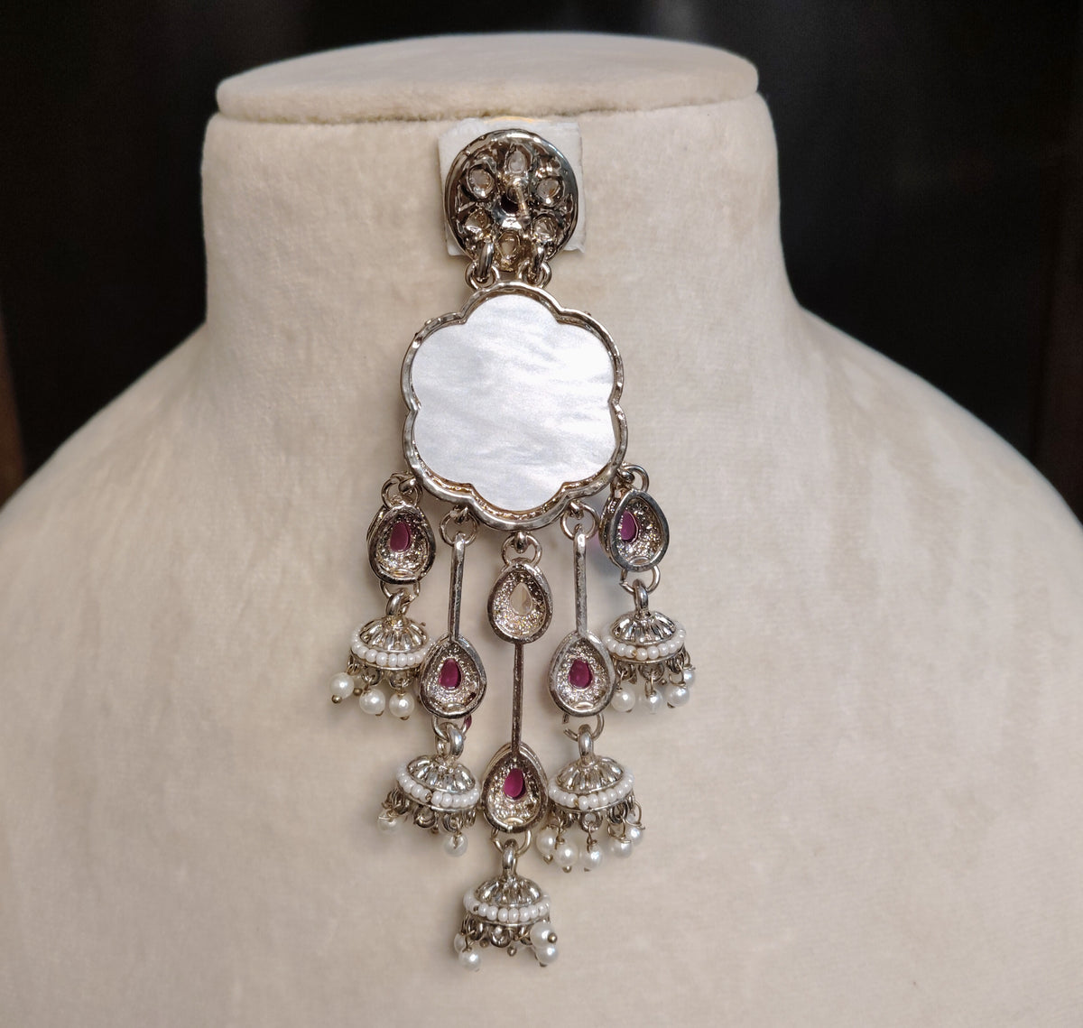 White Purple Moissanite Long Dangle Earrings Floral Stone Pearl Embellished Roz Jewellers