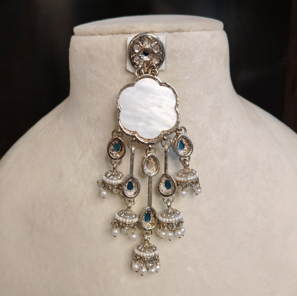 Navy Blue Moissanite Floral Earrings Indian Ethnic Chandelier Wedding For Women Roz Jewellers