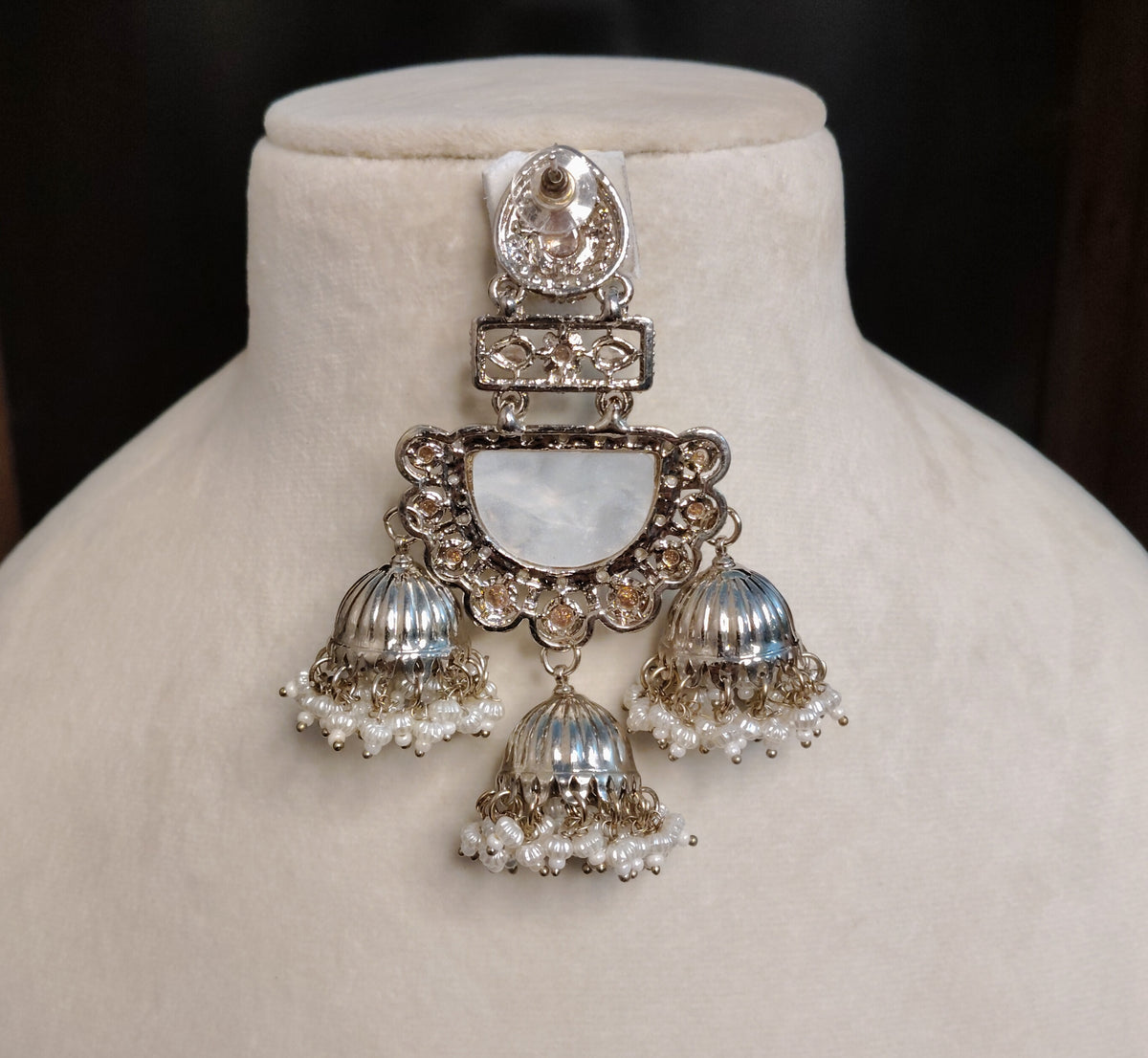 White Moissanite Jhumka Earrings Indian Traditional Ethnic Bridal Wedding Jewelry Roz Jewellers